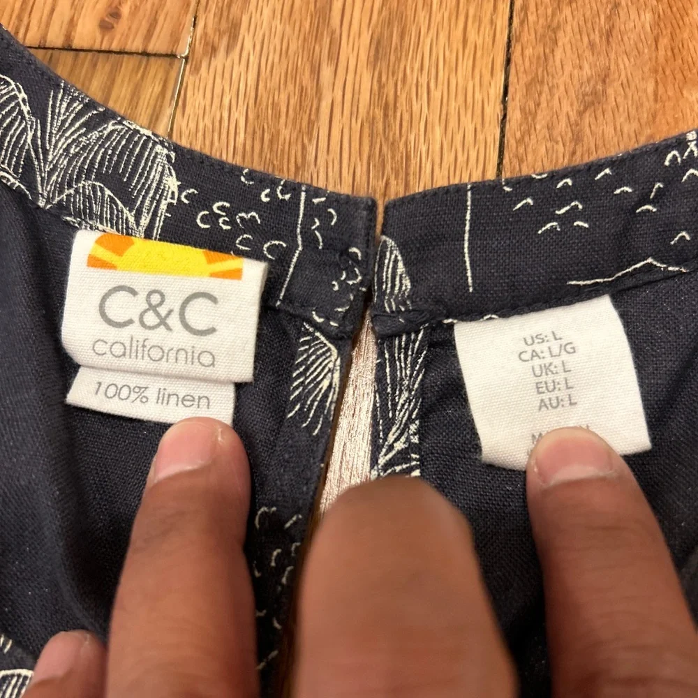 C&C California Navy Palm Print Halter Dress - Picture 2 of 7